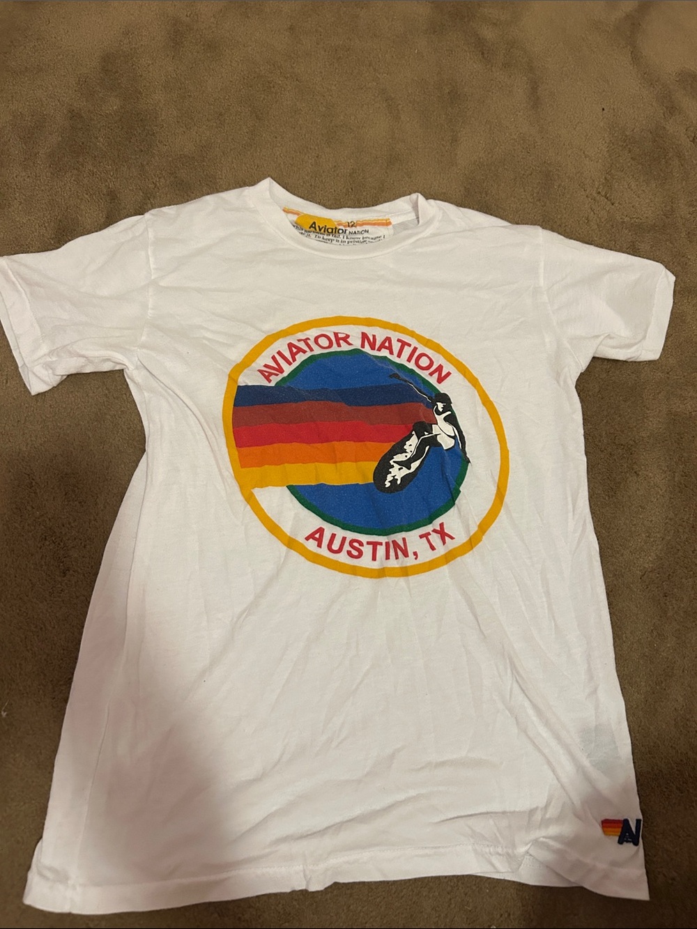 Aviator Nation White Tee with Rainbow Circle Logo